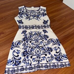 Elegant Blue and White Floral Dress